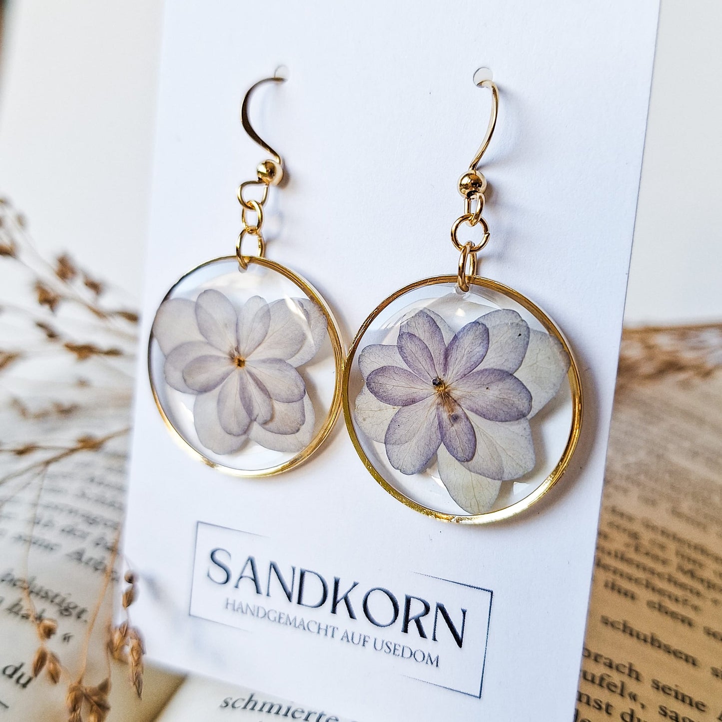 Ohrringe mit Hortensie - SANDKORN Usedom