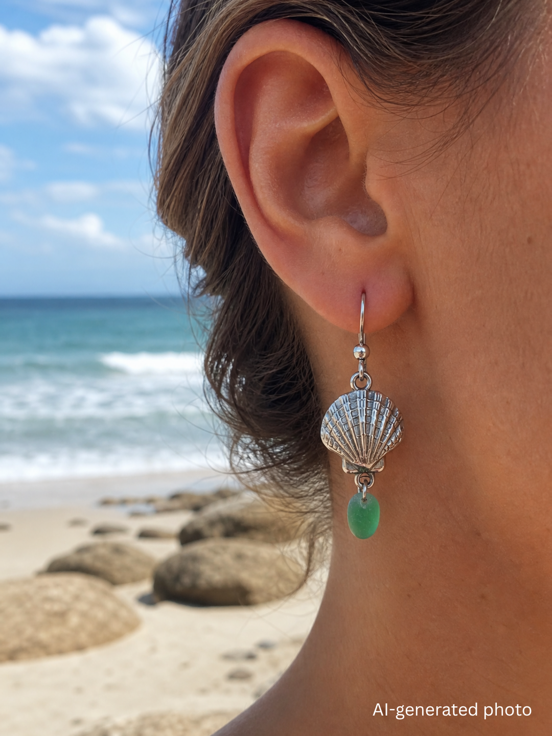 Ohrringe mit Muscheln und Seeglas - Teal