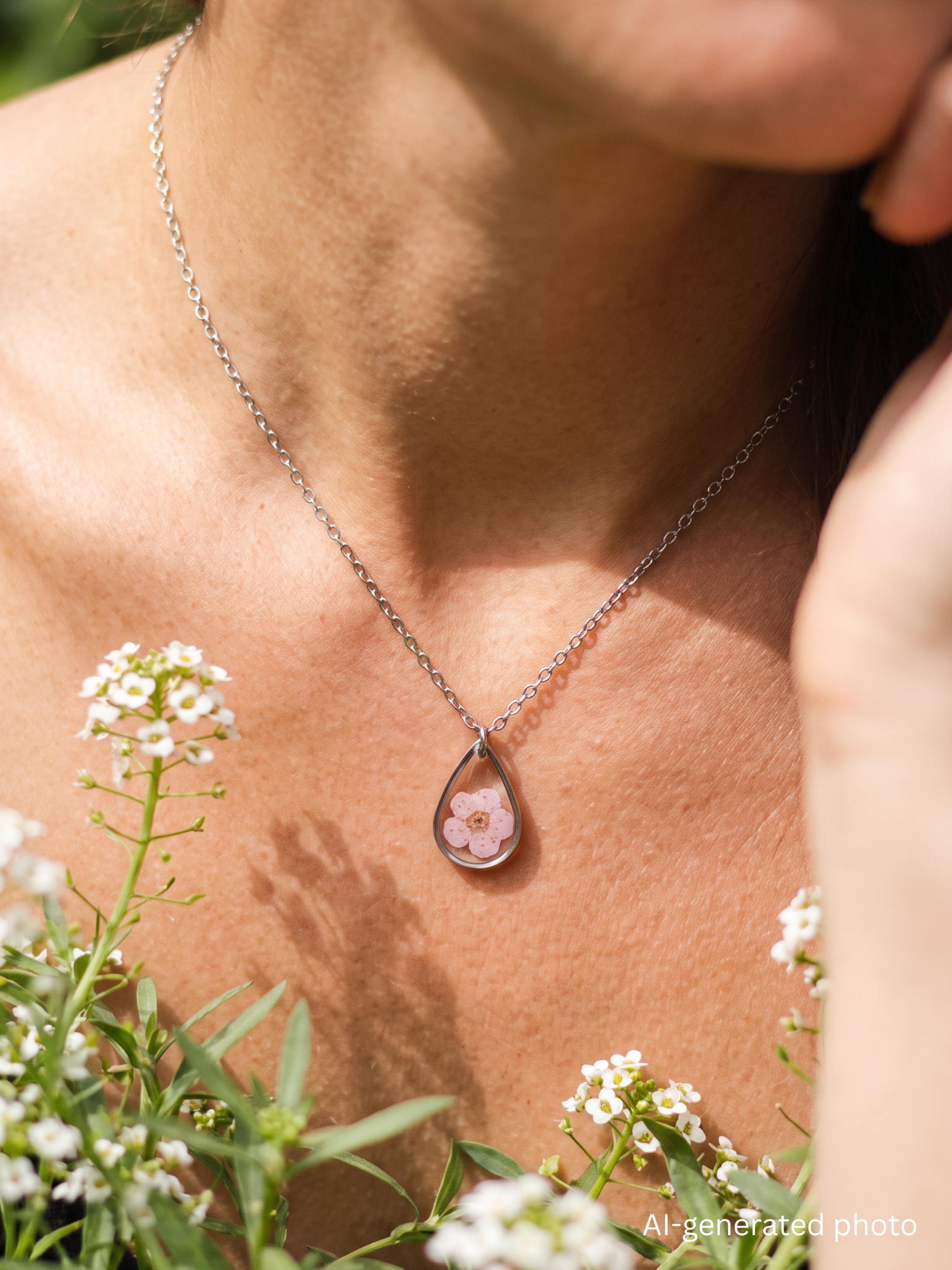 Halskette mit rosa Blüte - SANDKORN Usedom | Pflanzenschmuck | Wasserfeste Halskette | PVD Vergoldung | Schmuck mit echten Pflanzen | Ostsee Schmuck