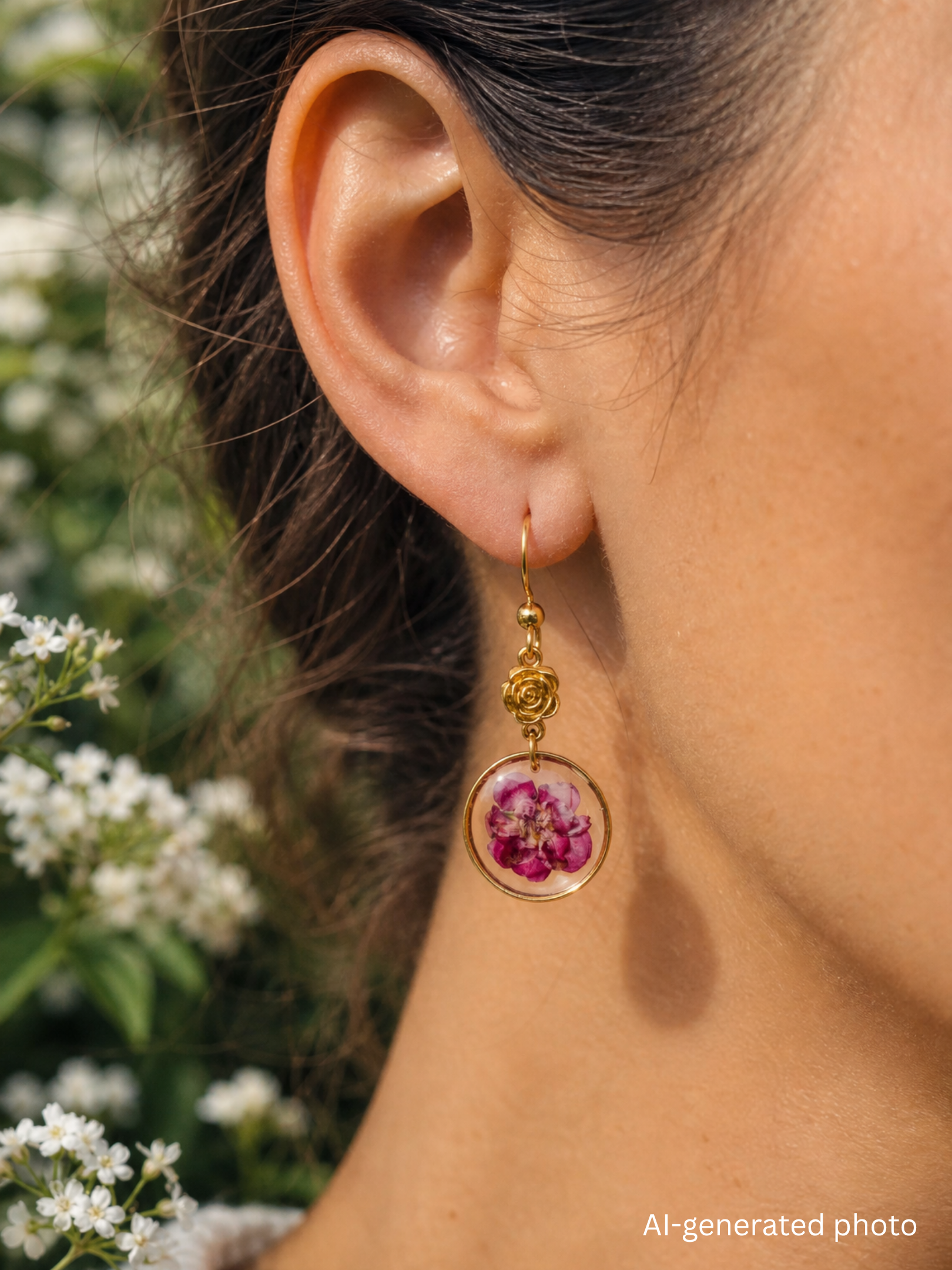 Earrings with roses and hawthorn