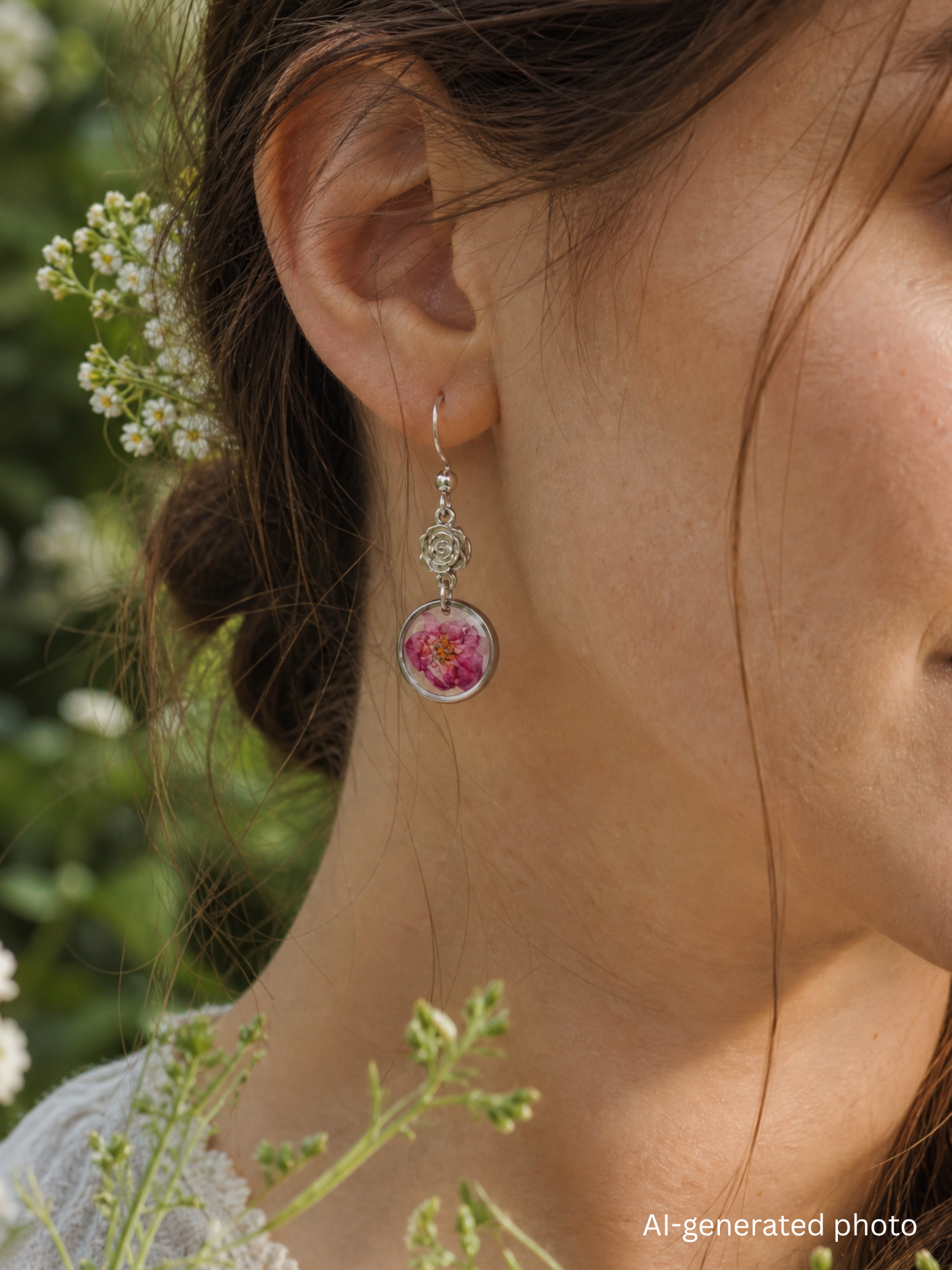 Earrings with roses and hawthorn