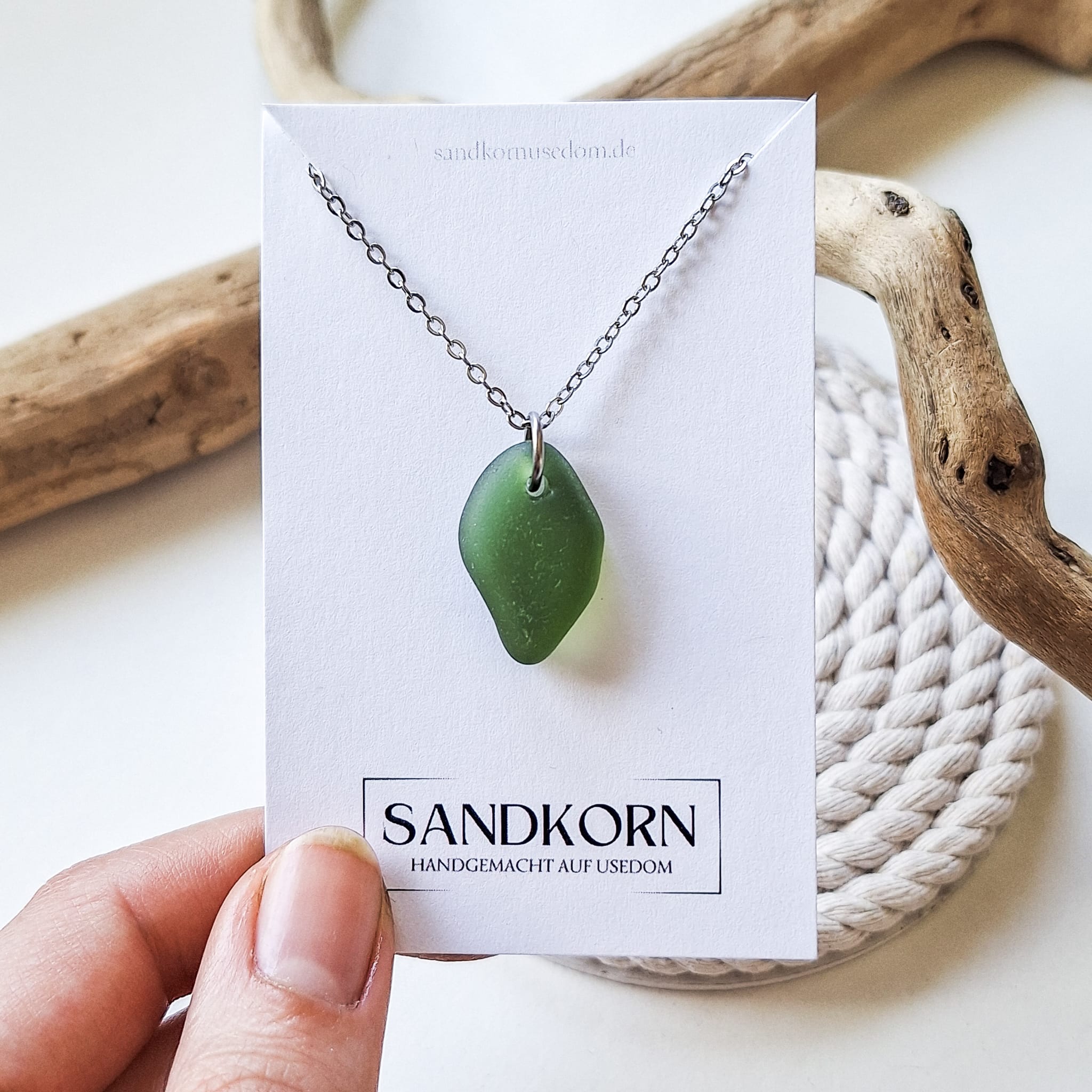 Seeglas-Kette - Waldgrün - SANDKORN Usedom 