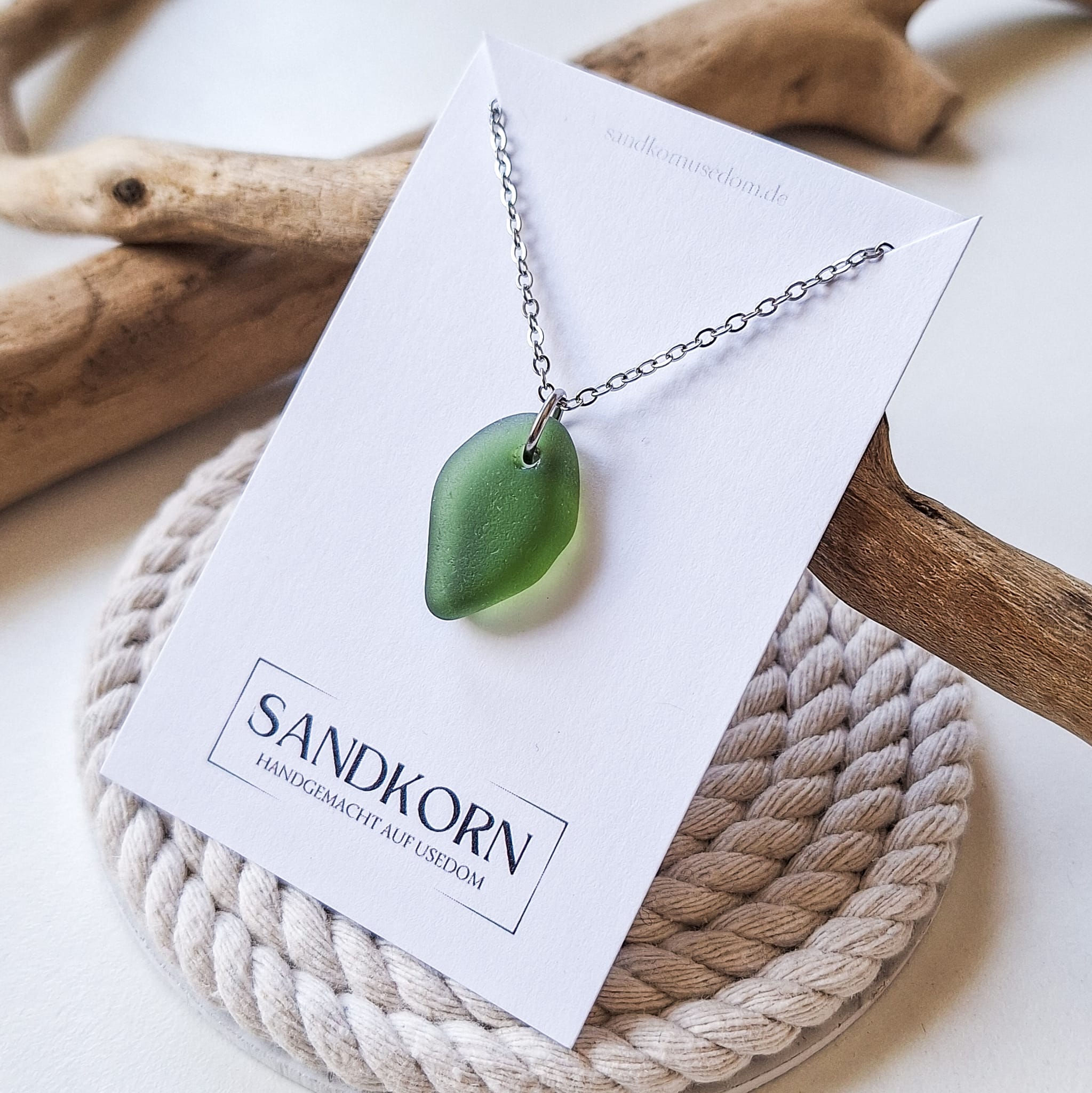 Seeglas-Kette - Waldgrün - SANDKORN Usedom 