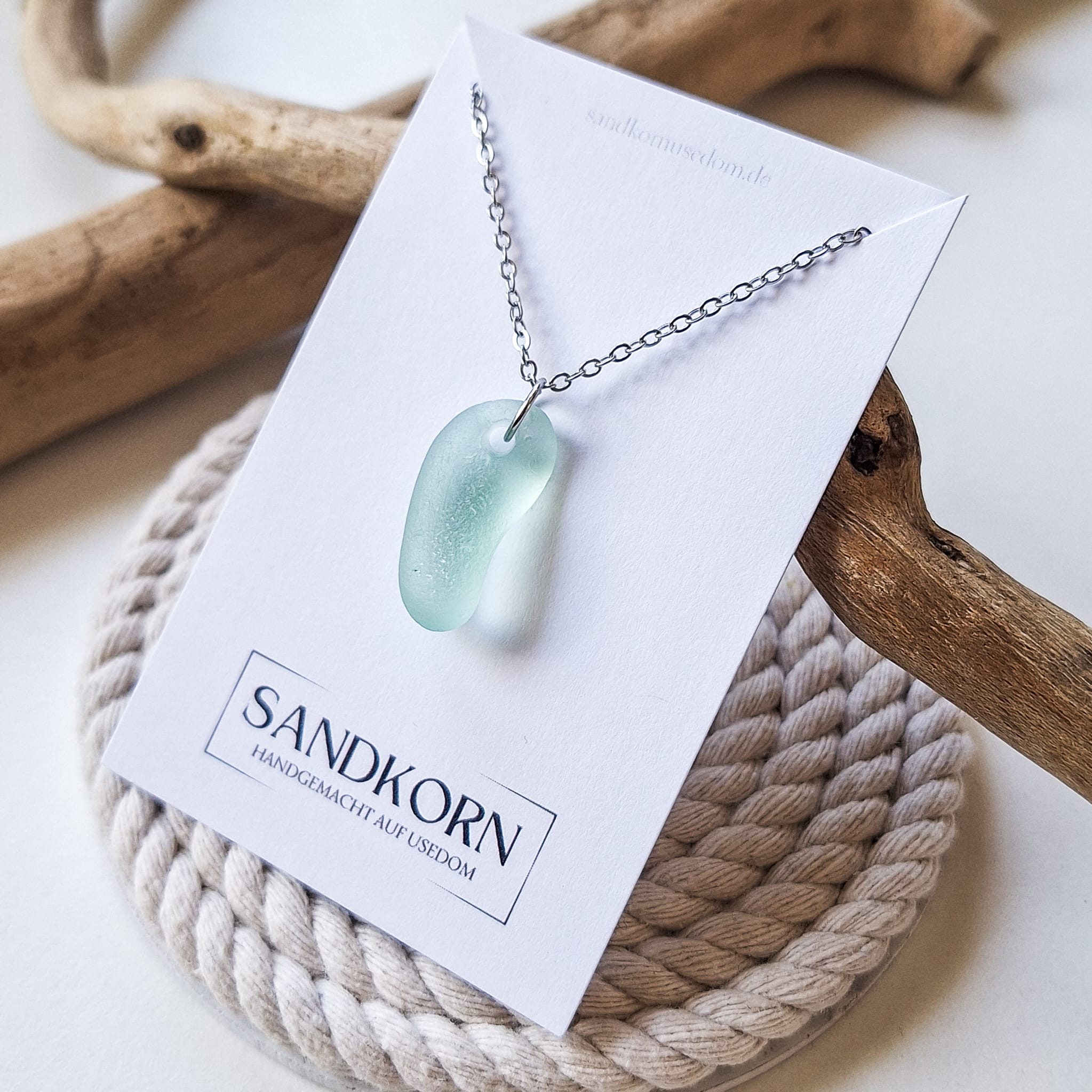 Seeglas-Kette - Aqua - SANDKORN Usedom 