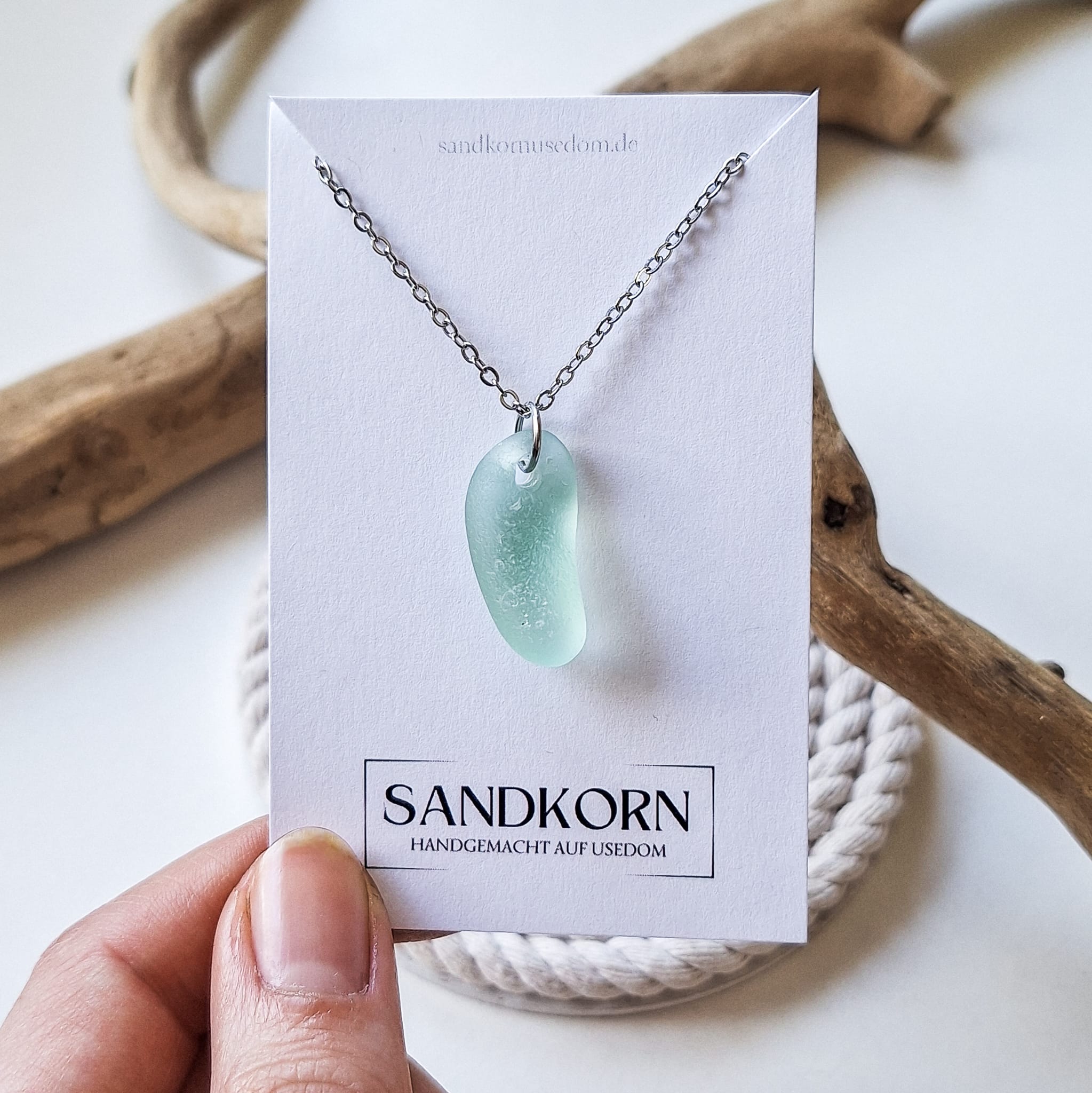 Seeglas-Kette - Aqua - SANDKORN Usedom 