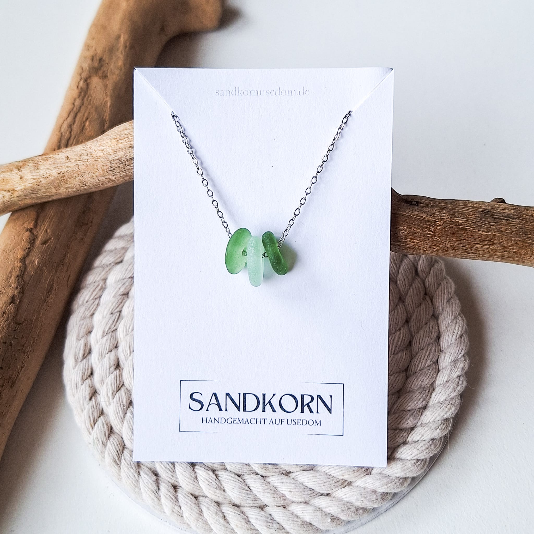 Seeglas-Kette - Drei Grüntöne - SANDKORN Usedom 