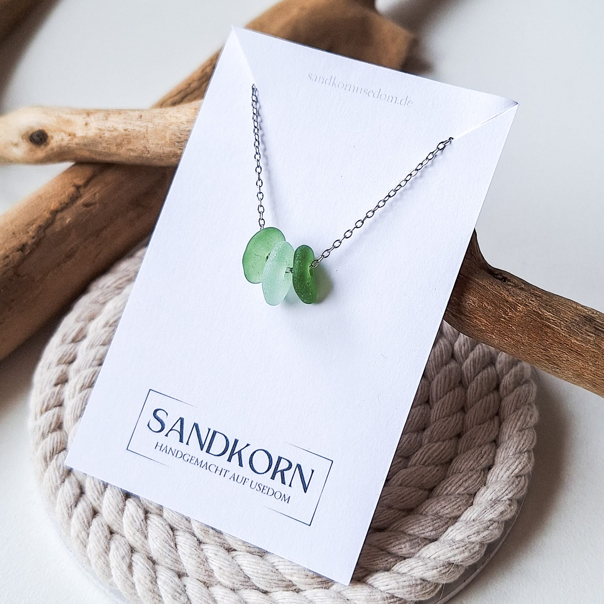 Seeglas-Kette - Drei Grüntöne - SANDKORN Usedom 