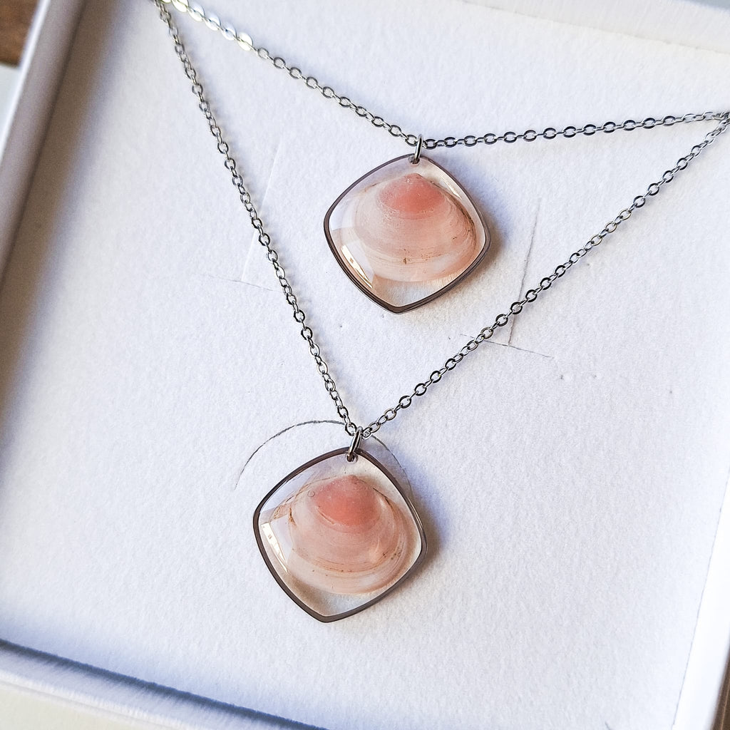 Halsketten-Set mit Plattmuscheln - Silber