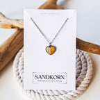 Herz-Halskette mit Strandsand und Bernstein