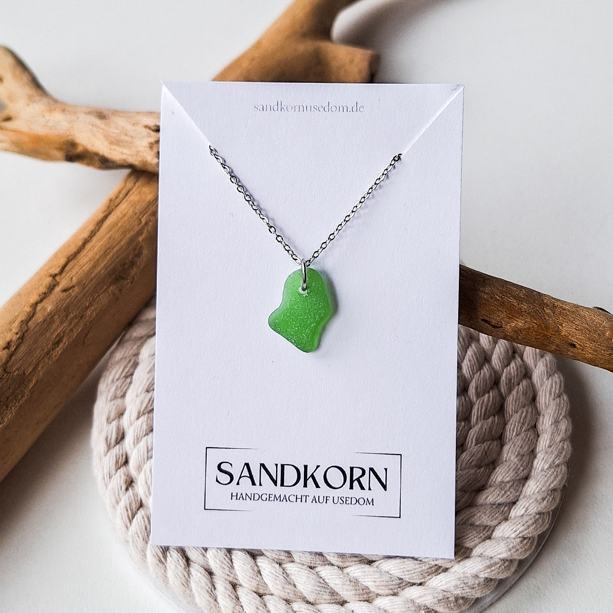 Seeglas-Halskette - Kelly Grün