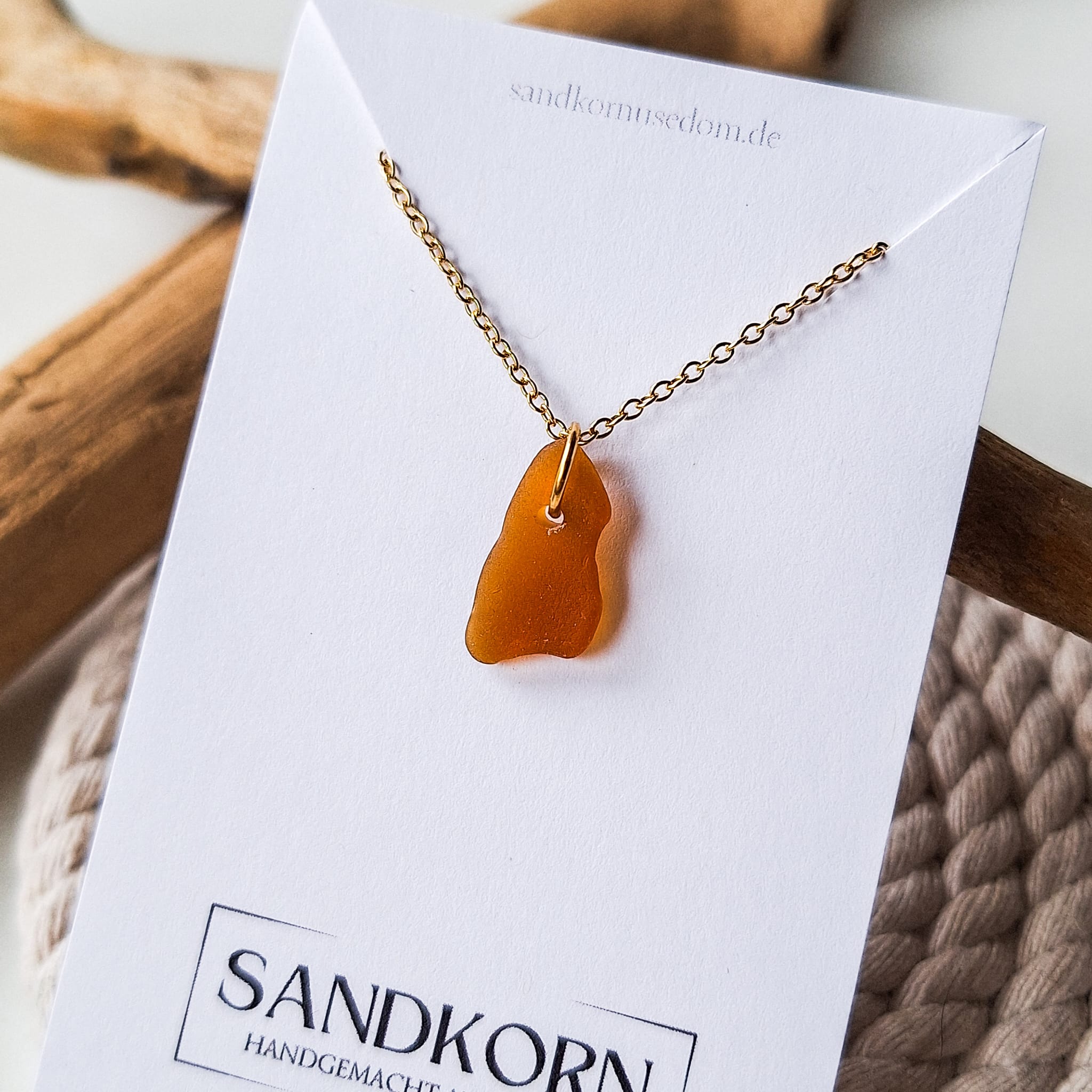 Seeglas-Halskette - Bernsteinbraun