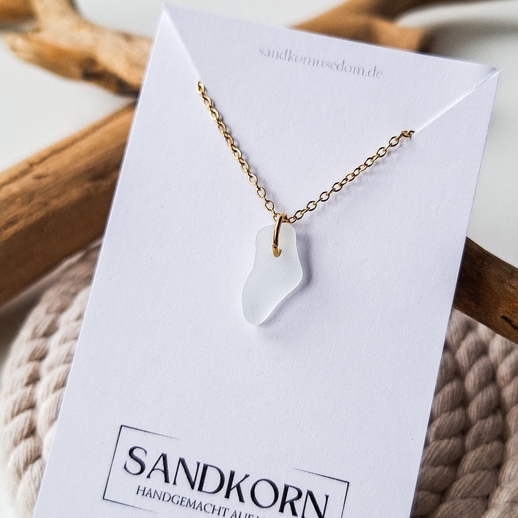 Seeglas-Halskette - Weiß