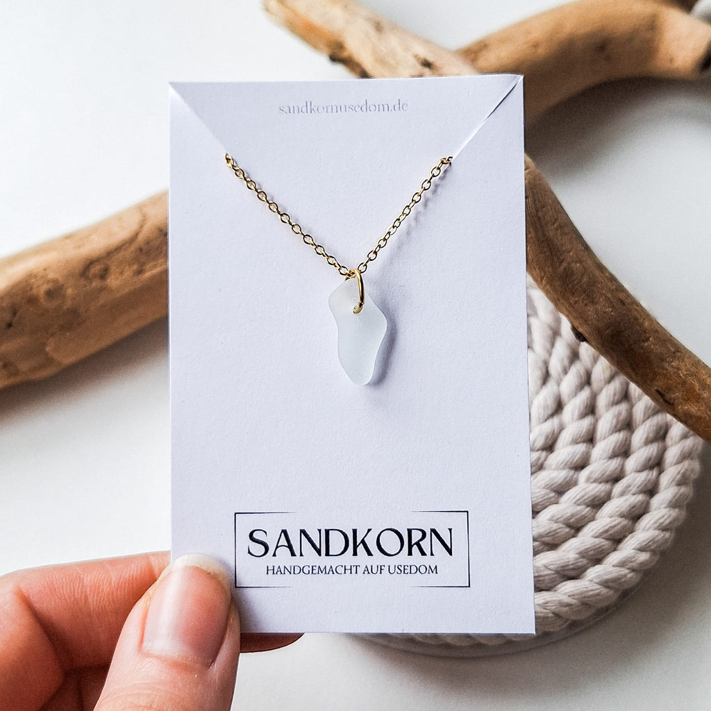 Seeglas-Halskette - Weiß