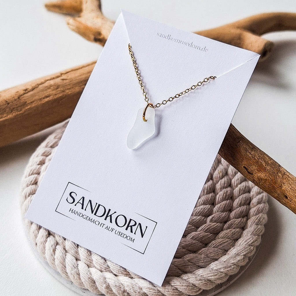 Seeglas-Halskette - Weiß