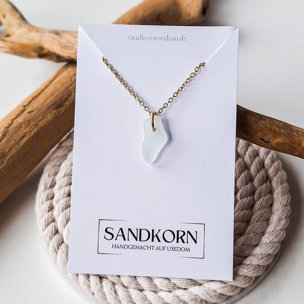 Seeglas-Halskette - Weiß