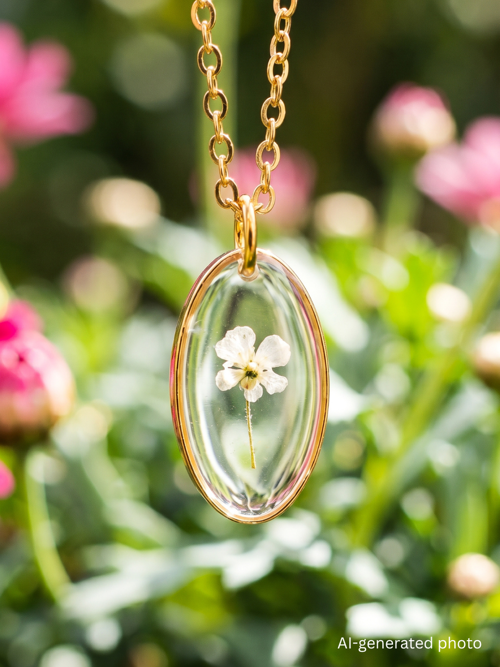 Dezente Halskette mit winziger Blüte | Naturschmuck von Usedom | Schmuck mit echten Pflanzen | Blumen Halskette | Usedom Schmuck | PVD Schmuck | Sandkorn Usedom