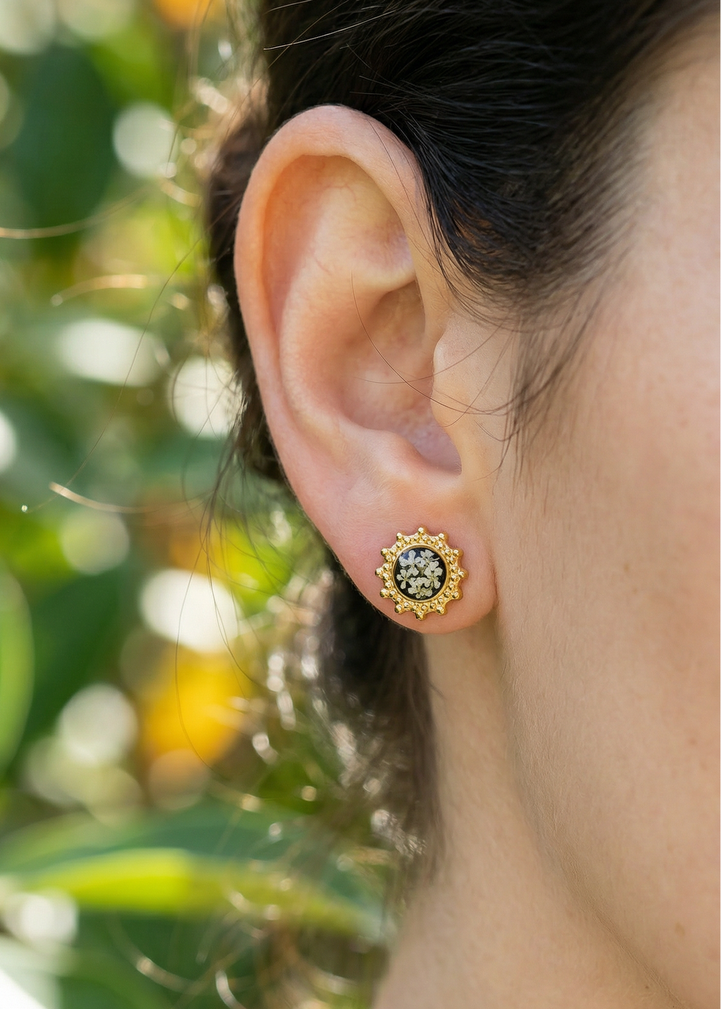 Sonnen-Ohrstecker mit echten Blüten | Usedom Schmuck | Naturschmuck | Edelstahl Ohrstecker | Schmuck mit Blumen