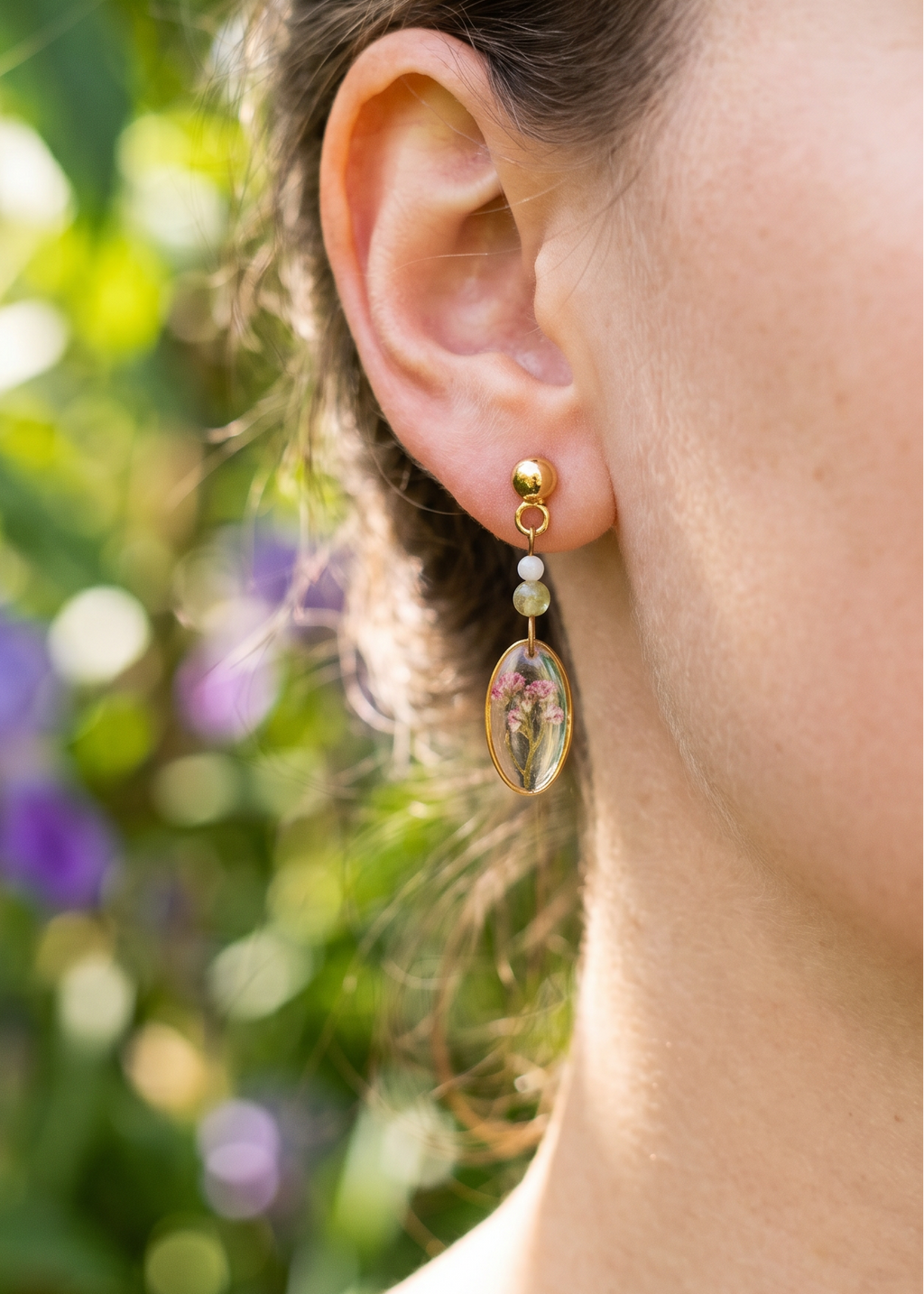 Dezente Ohrringe mit echten Blüten | Usedom Schmuck | Romantische Ohrringe mit echten Pflanzen | Naturschmuck