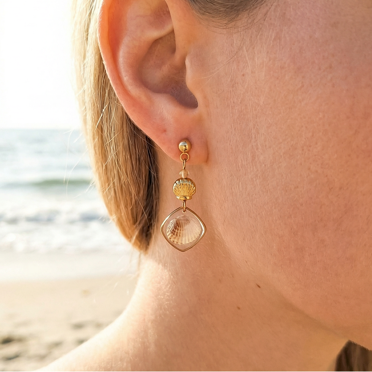 Ohrringe mit echten Muscheln aus der Ostsee | Usedom Schmuck