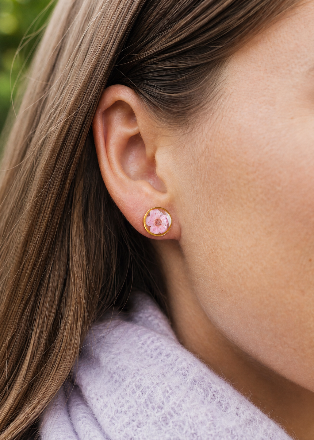 Ohrstecker mit rosa Blüten - SANDKORN Usedom | Allergie Ohrringe | Nickelfreie Ohrstecker | Gesundheitsstecker | Naturschmuck mit Blumen | Einzigartiger Schmuck 