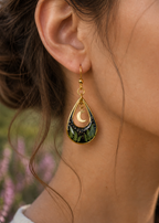 Ohrringe mit Farn, Stern und Mond | Usedom Schmuck | Gothic Ohrringe | Witchy Jewelry | Schwarze Ohrringe | Allergieschmuck | Chirurgenstahl | Pflanzenschmuck