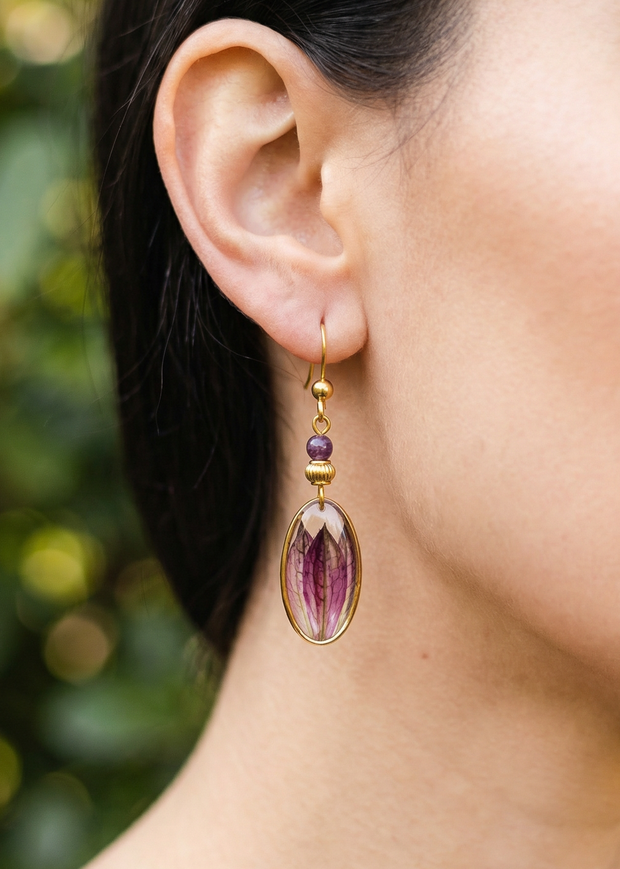 Ohrringe mit Sterndolde und Turmalinperlen - SANDKORN Usedom | Nickelfreie Ohrringe | Allergieschmuck | Naturschmuck | Ohrringe mit Pflanzen