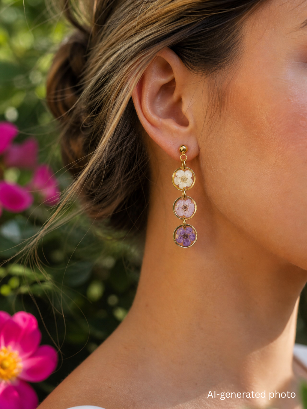 Allergiefreundliche Ohrringe mit echten Pflanzen | Blumenschmuck | Chirurgenstahl Ohrringe | Sommerschmuck | PVD-vergoldet | Sandkorn Usedom | Lila Ohrringe | BTS Schmuck