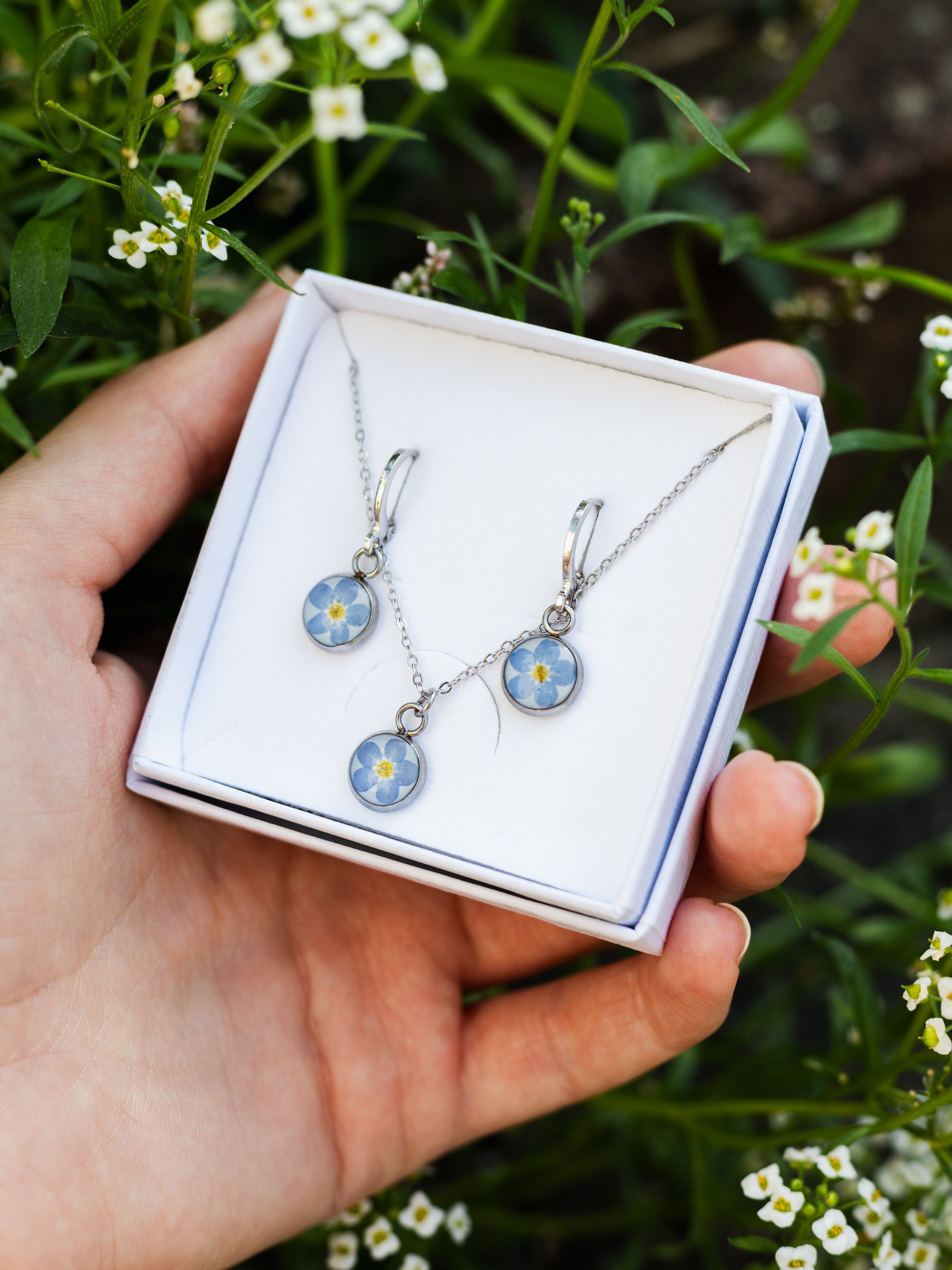 Schmuckset mit Vergissmeinnicht