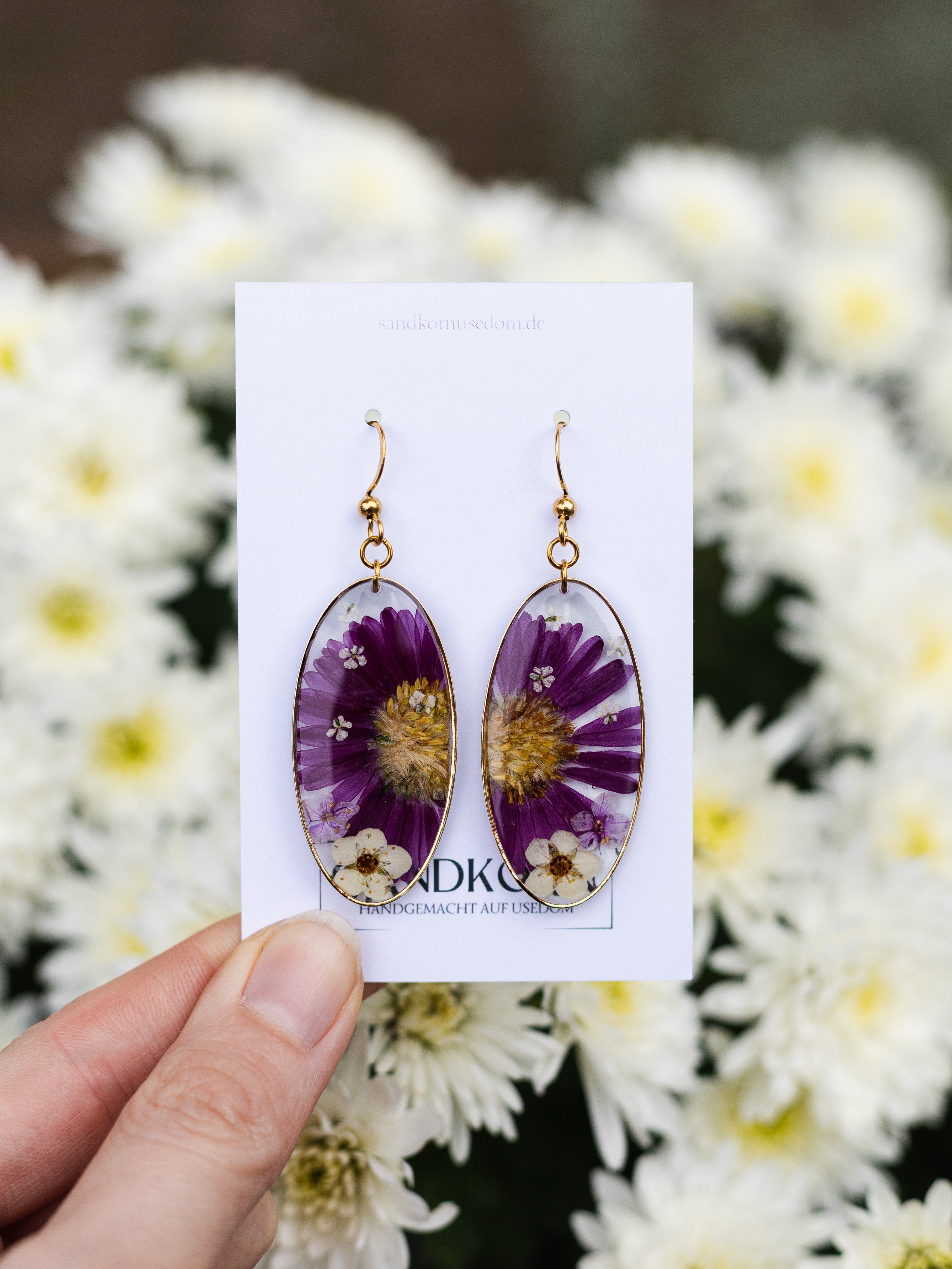 Ohrringe mit Aster, Spiere und Wilder Möhre