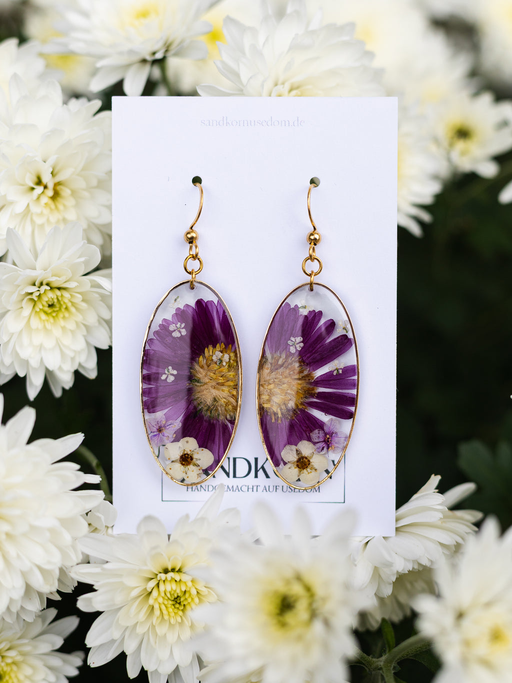 Ohrringe mit Aster, Spiere und Wilder Möhre