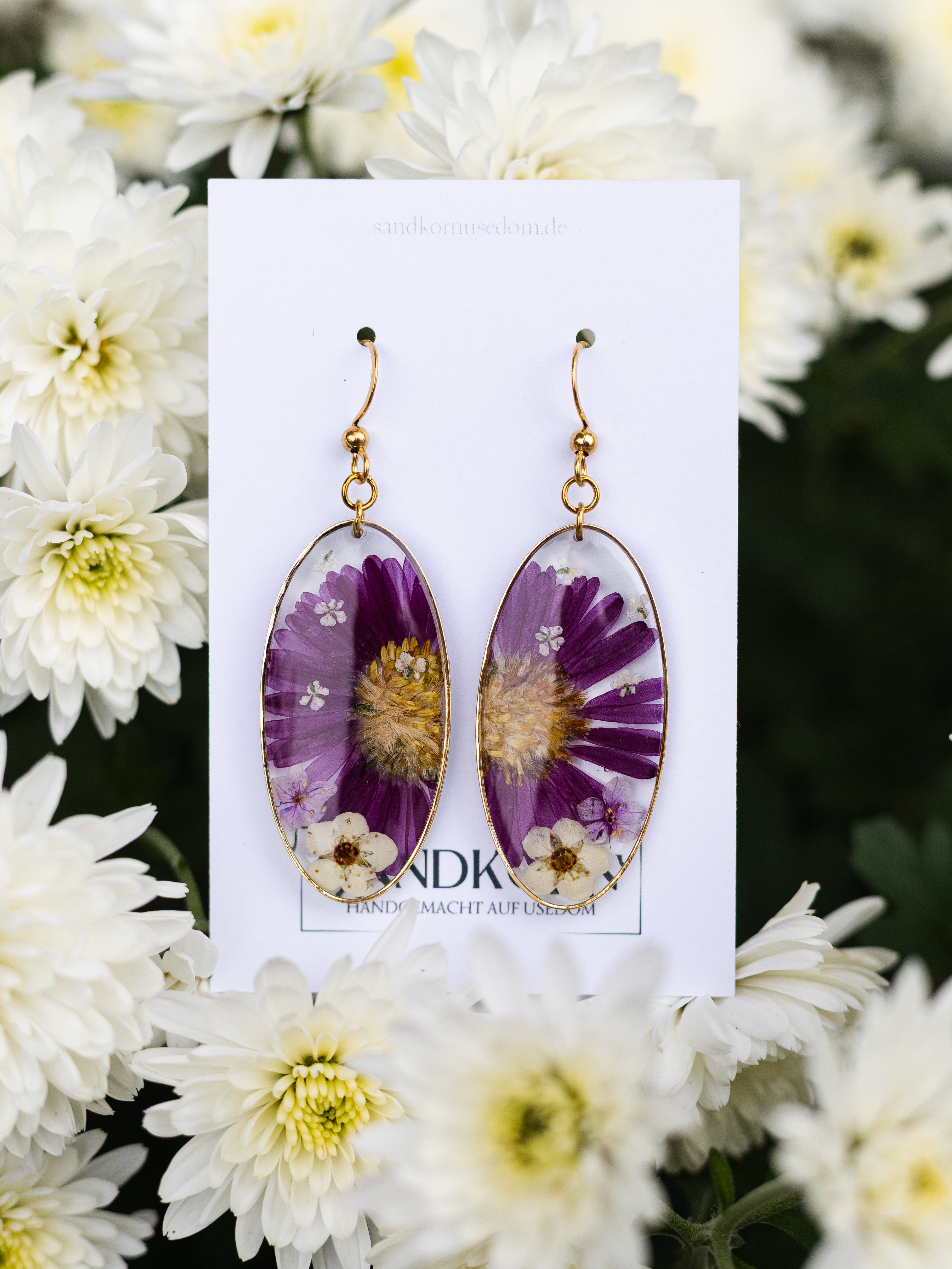 Ohrringe mit Aster, Spiere und Wilder Möhre