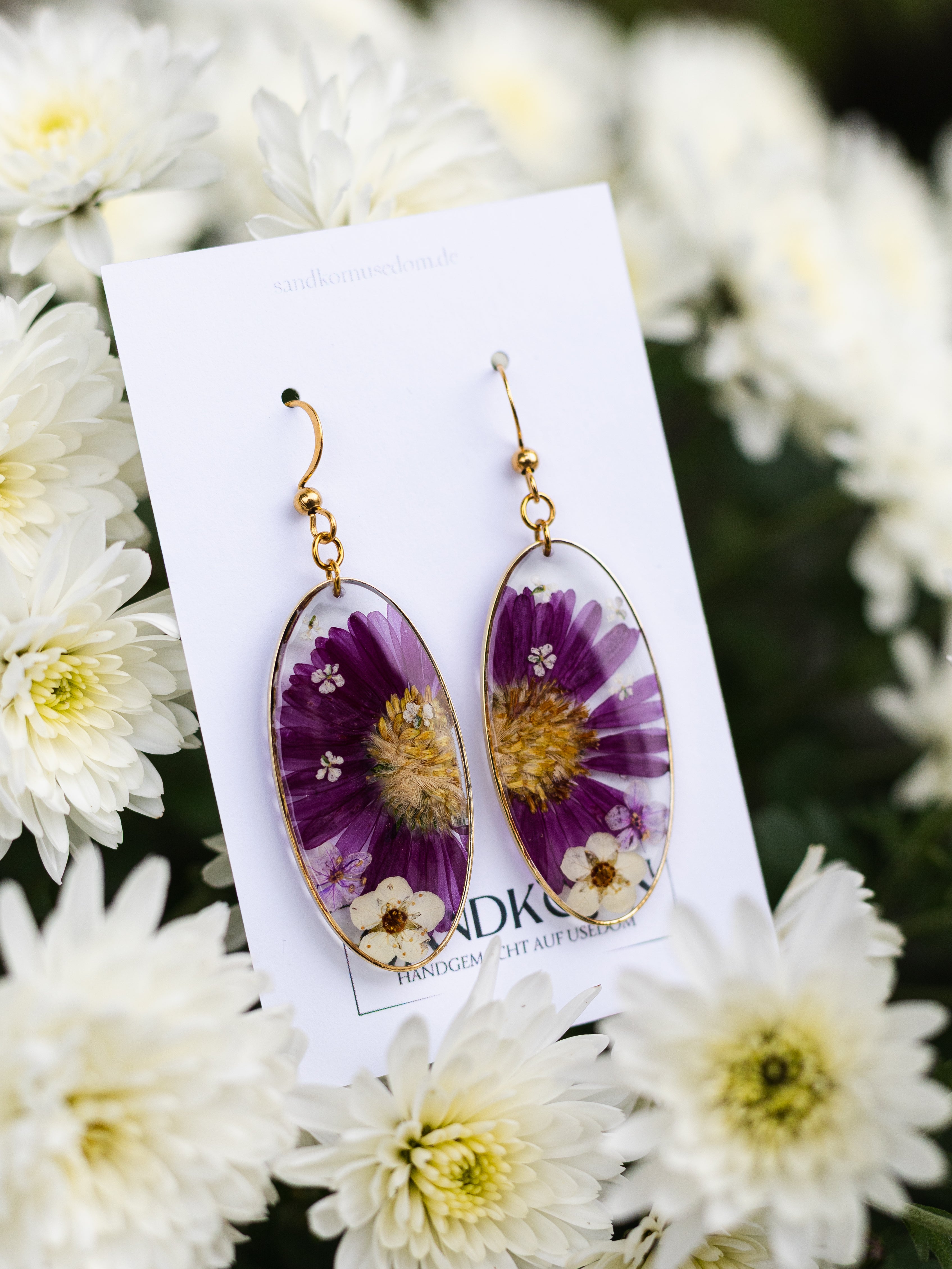 Ohrringe mit Aster, Spiere und Wilder Möhre