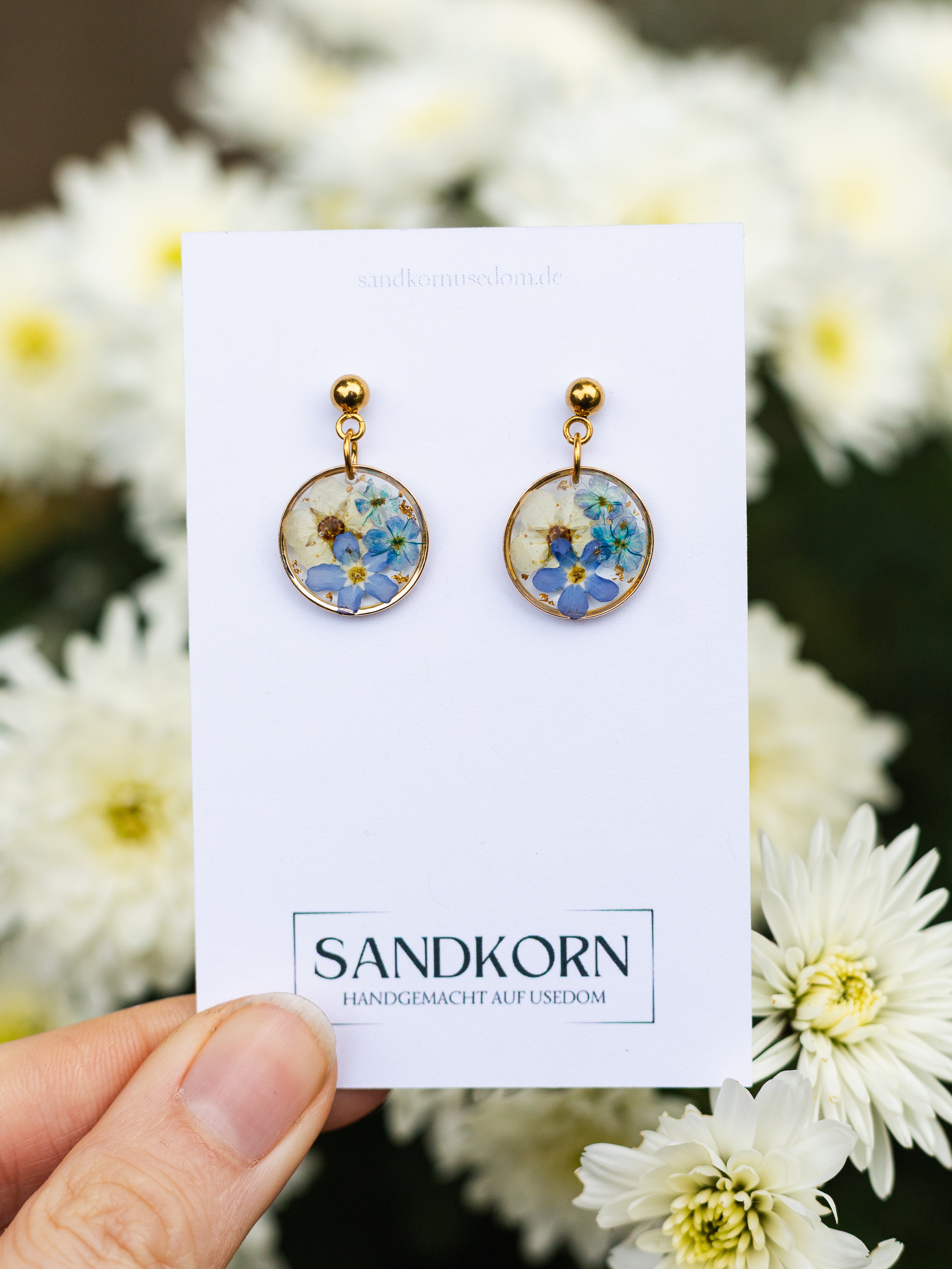 Ohrringe mit Vergissmeinnicht und Spiere