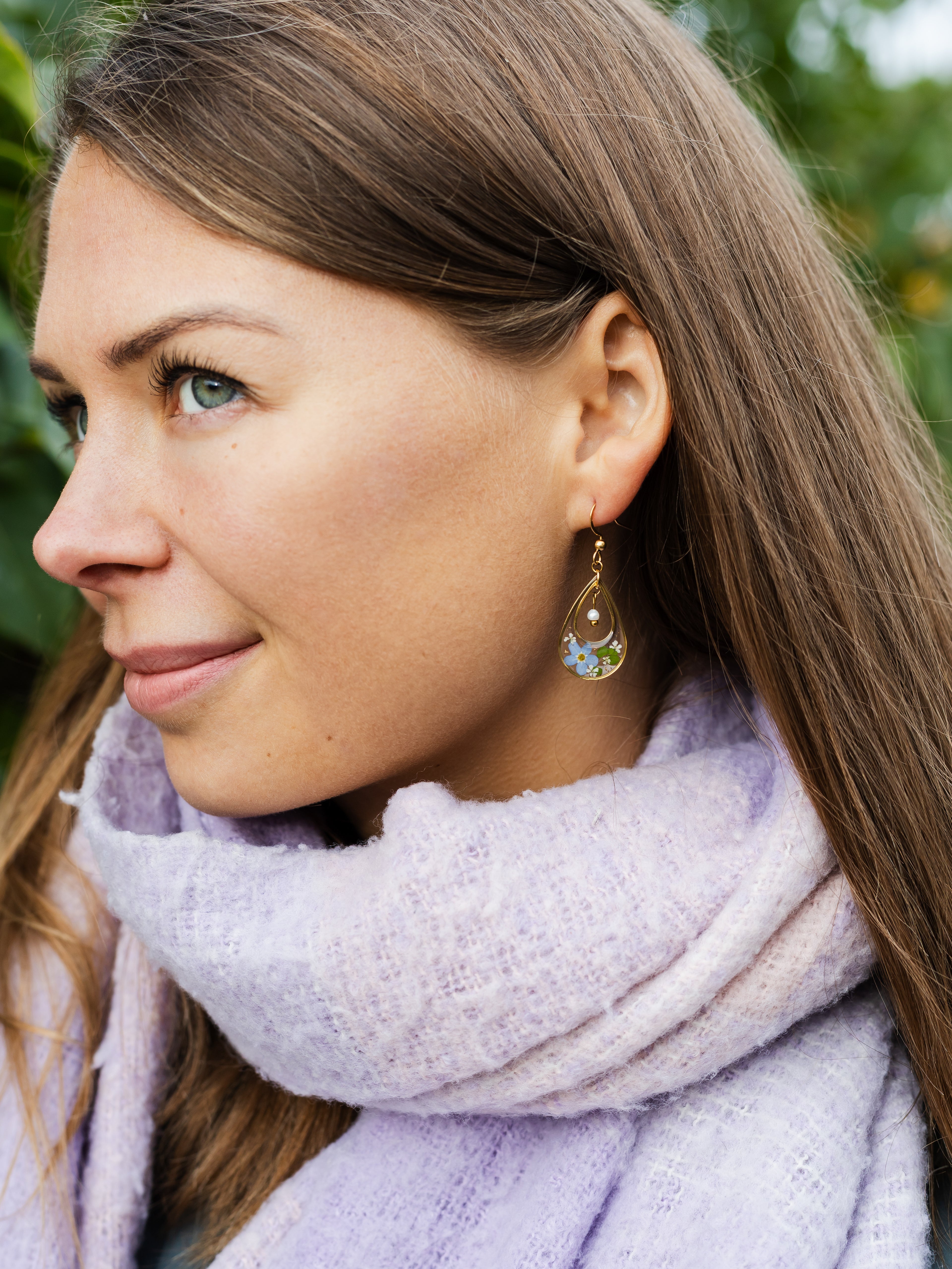 Ohrringe mit echten Vergissmeinnicht und Perlen | Usedom Schmuck | Naturschmuck | Blütenschmuck | Schmuck mit echten Blumen