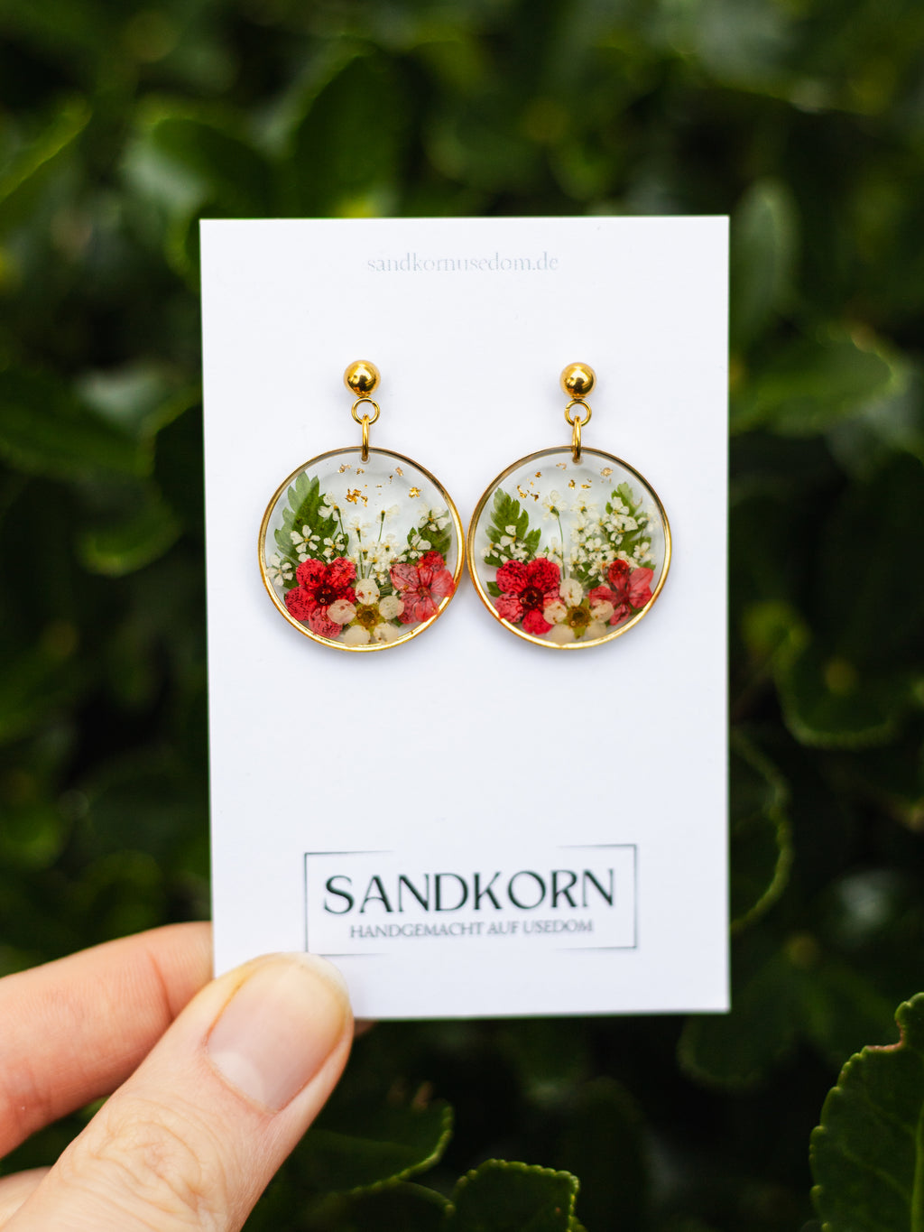 Ohrringe mit Spiere, Wilder Möhre und Farn