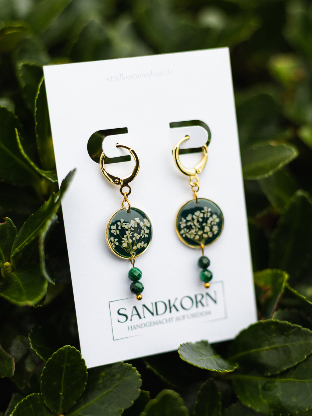 Ohrringe mit Wilder Möhre und Malachit | Usedom Schmuck