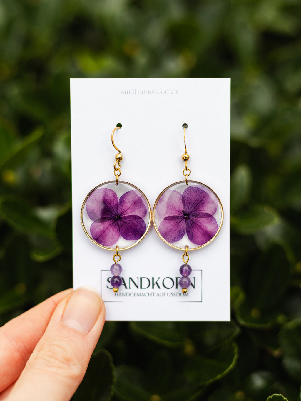 Kolczyki z liśćmi hortensji