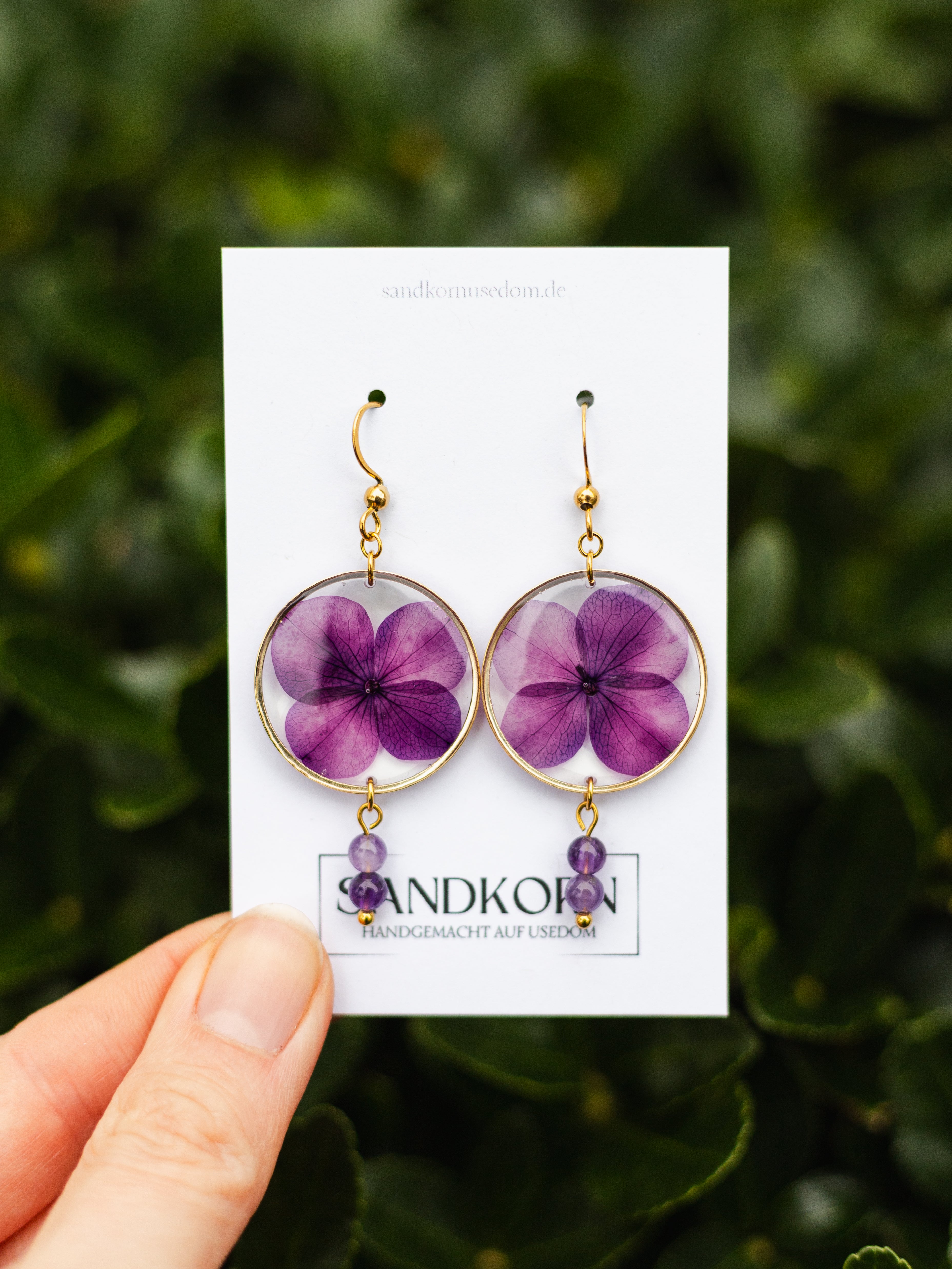 Kolczyki z liśćmi hortensji