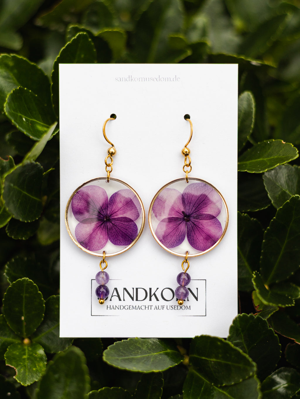 Kolczyki z liśćmi hortensji