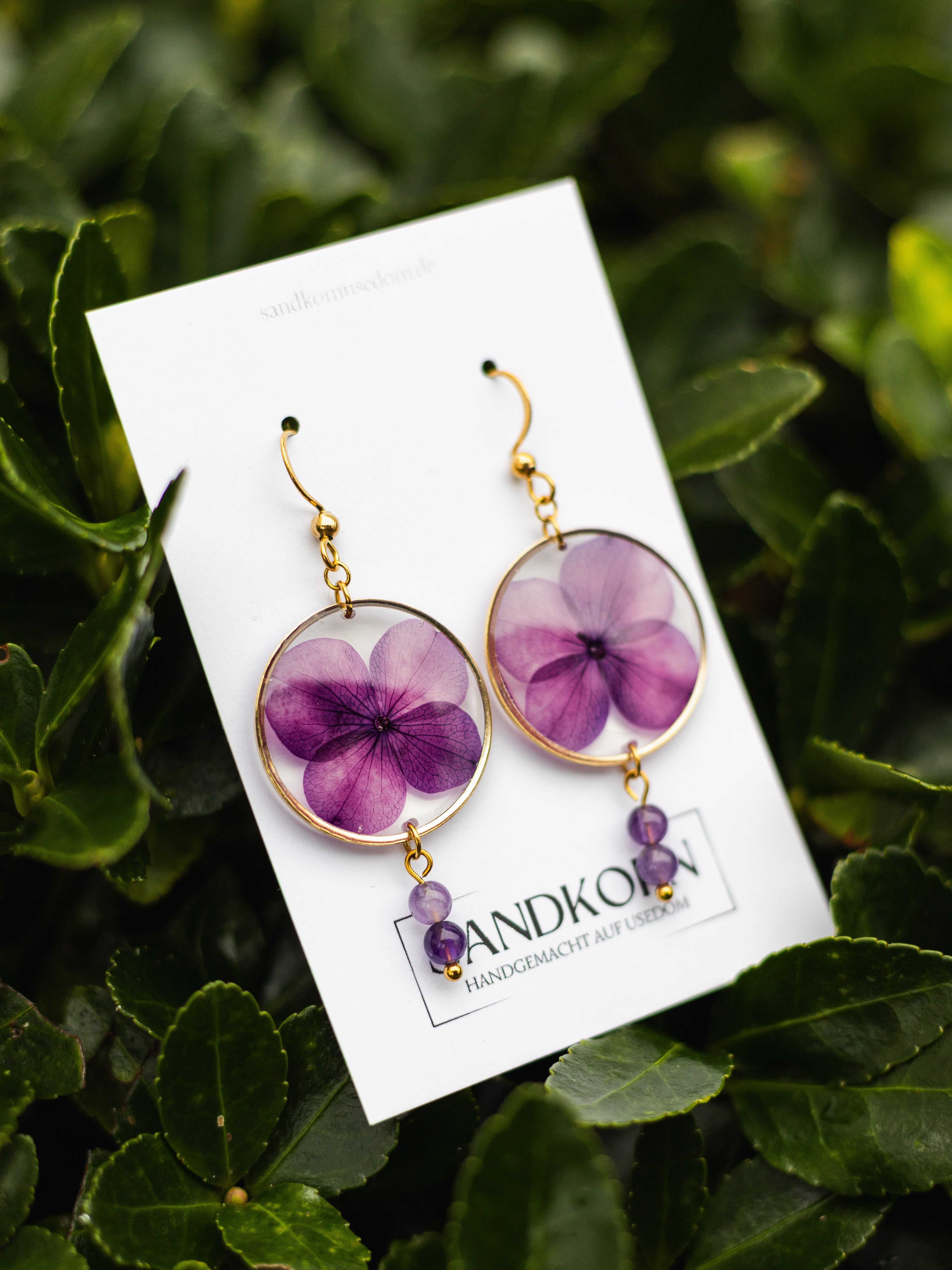 Kolczyki z liśćmi hortensji