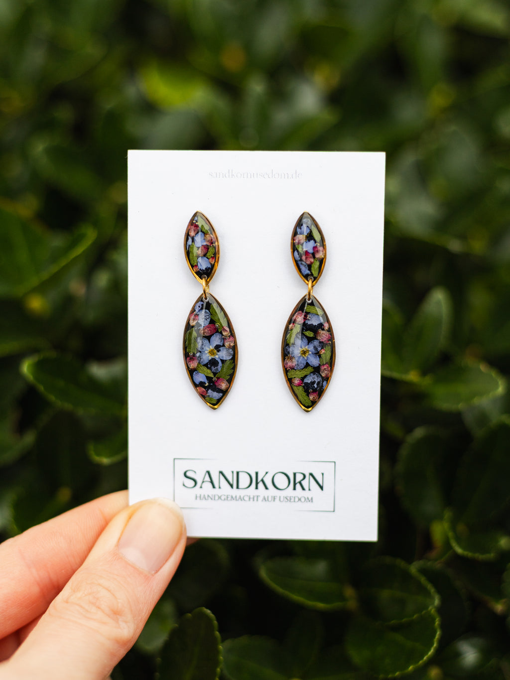 Kolczyki z niezapominajką, wrzosem i paprocią