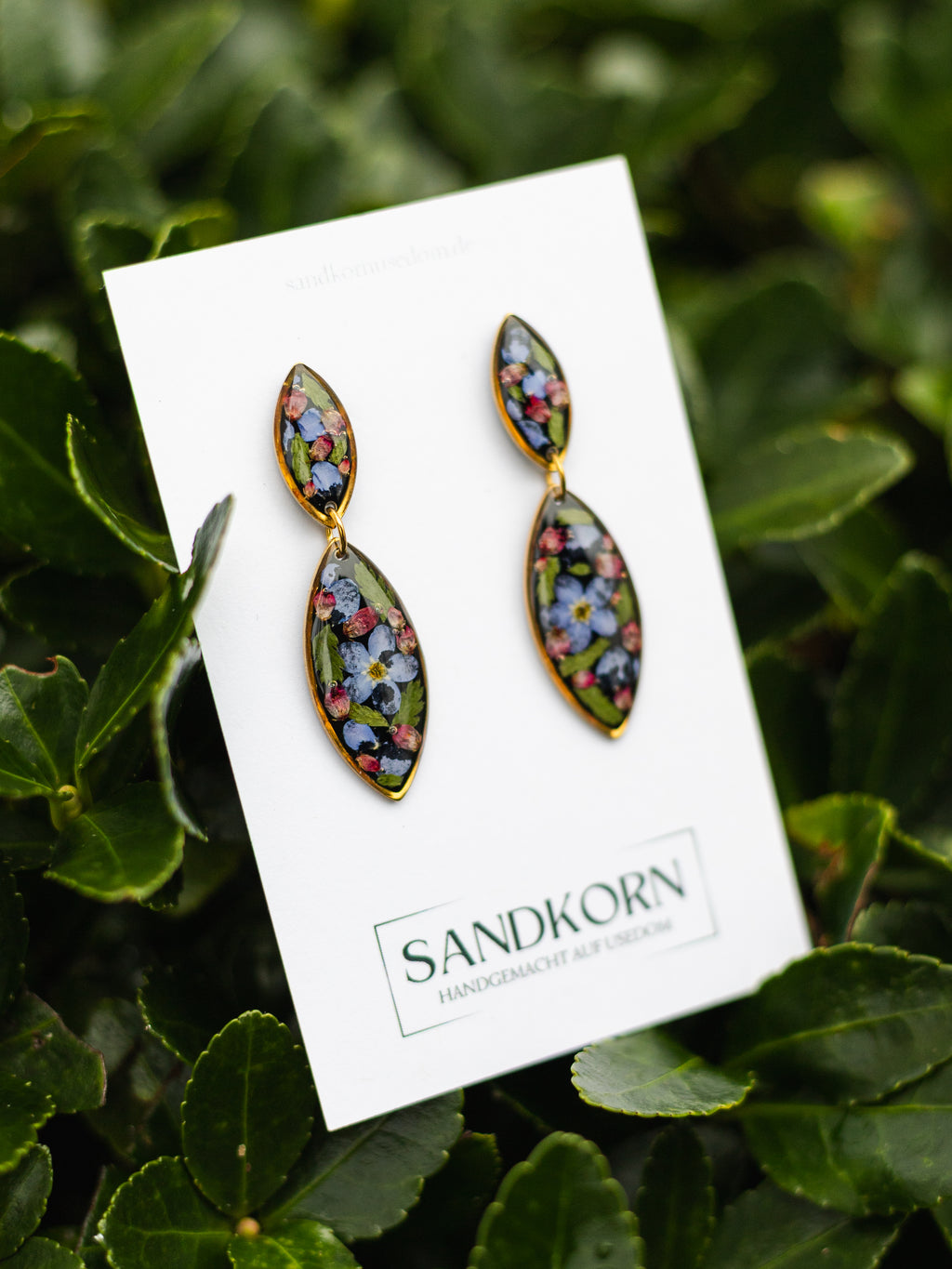 Kolczyki z niezapominajką, wrzosem i paprocią