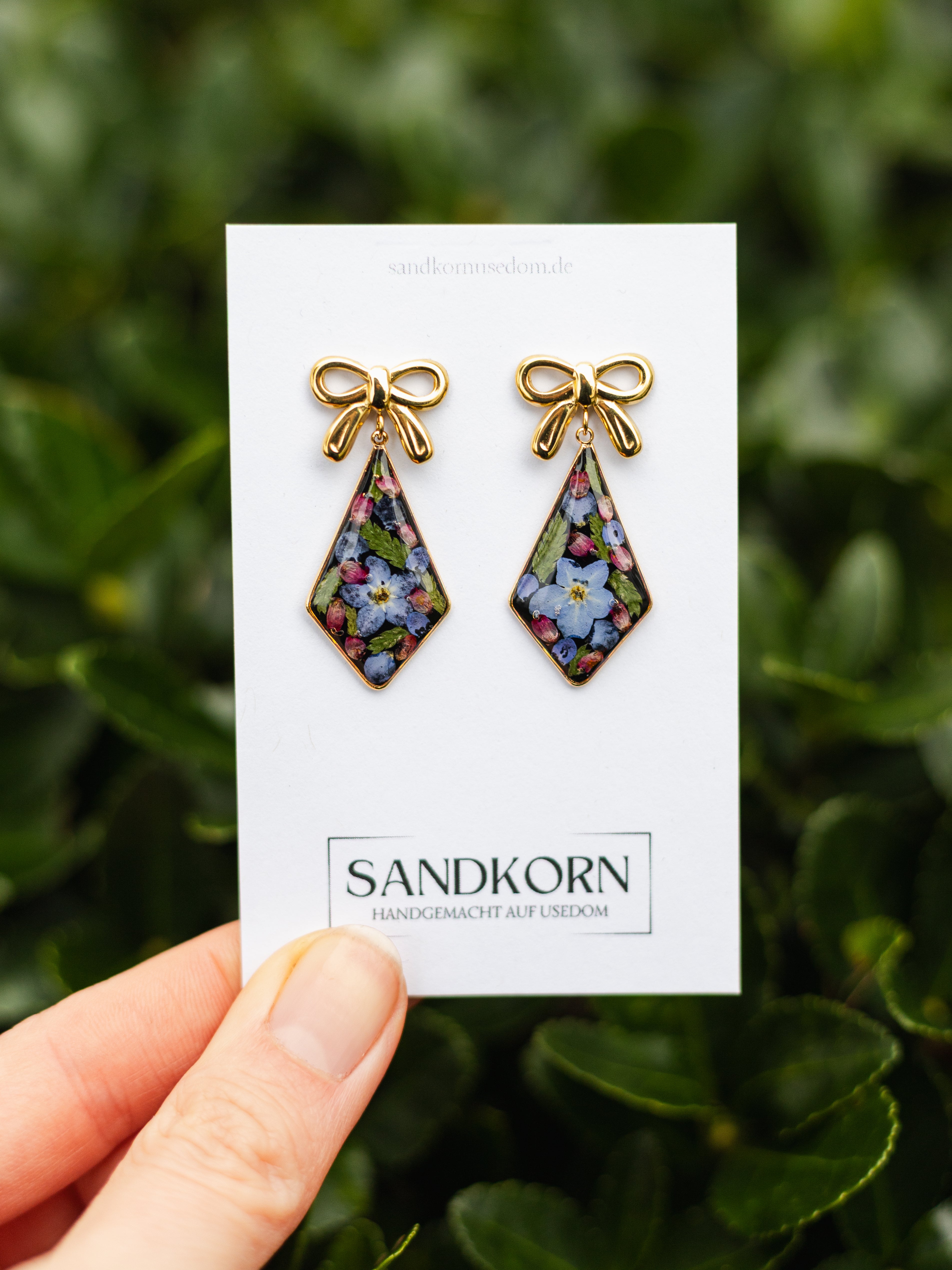 Kolczyki z niezapominajką, wrzosem i paprocią