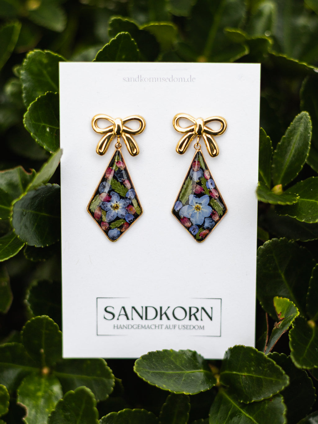 Kolczyki z niezapominajką, wrzosem i paprocią