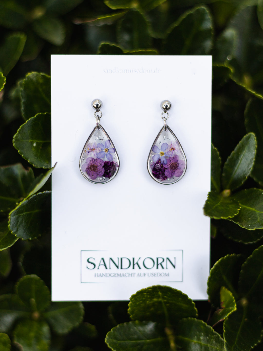 Earrings with forget-me-not, spirea and baby's breath