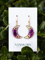 Moon earrings with hydrangea, spirea and wild carrot