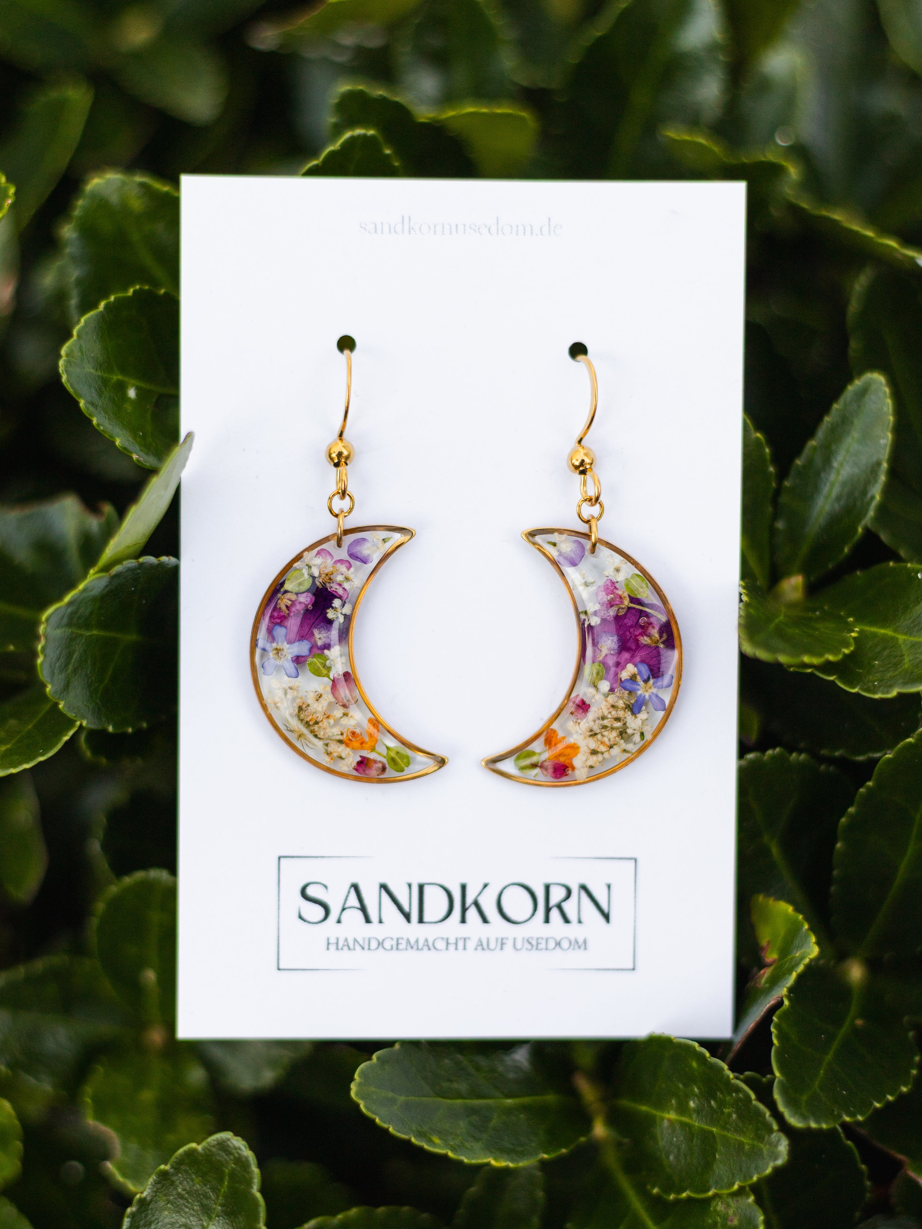 Mond-Ohrringe mit buntem Garten