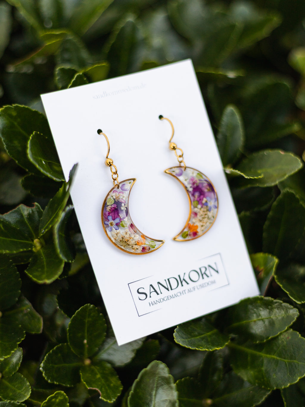 Kolczyki księżycowe z kolorowym ogrodem