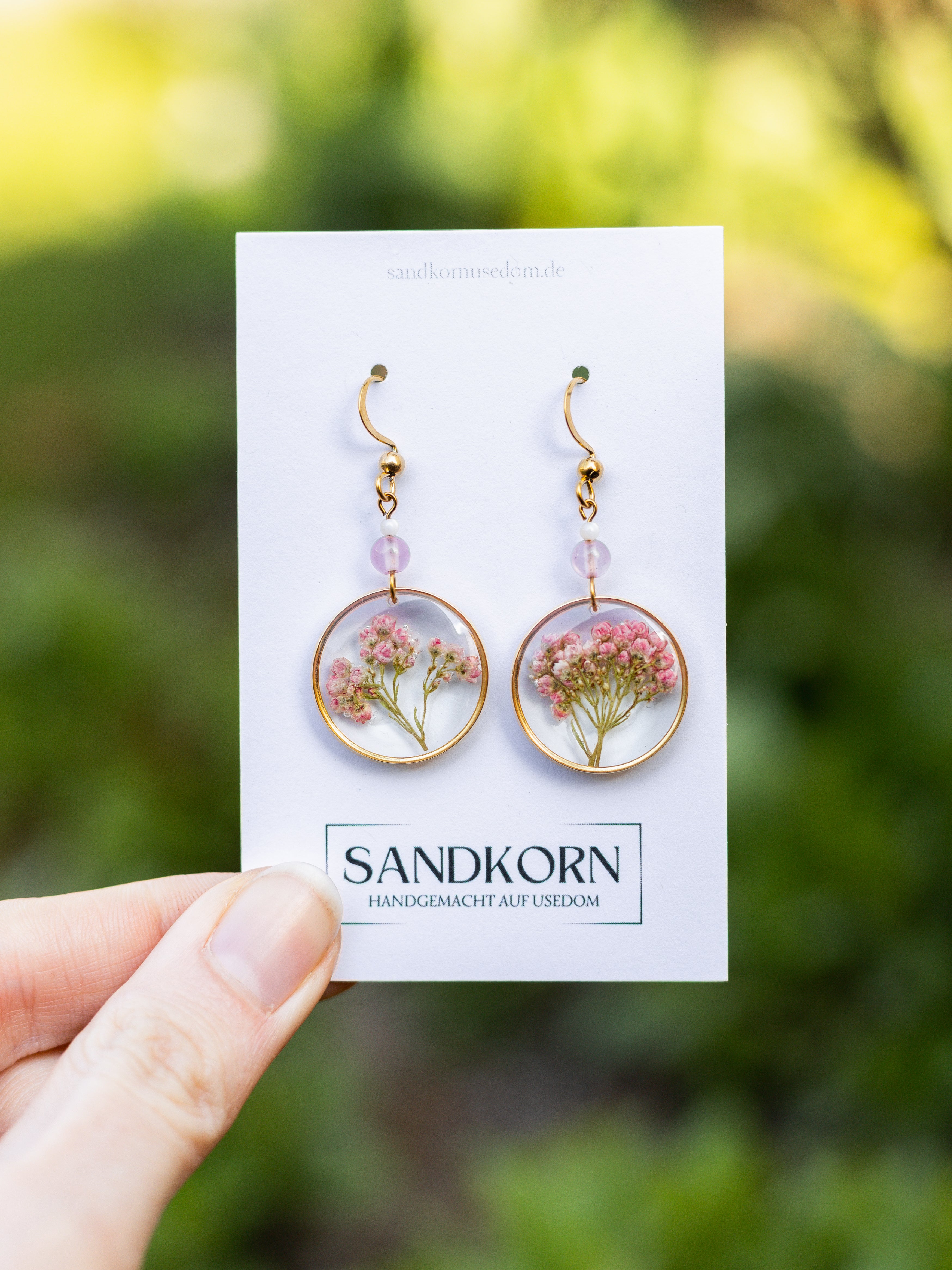 Ohrringe mit Reisblume und Jadeperlen - SANDKORN Usedom 