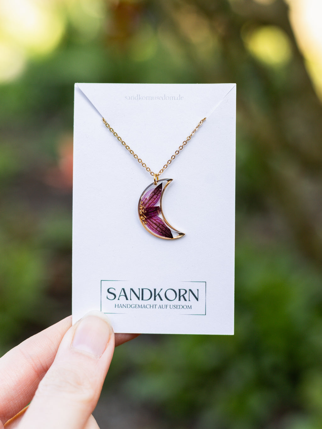 Halskette mit Mond und Sterndolde - SANDKORN Usedom 